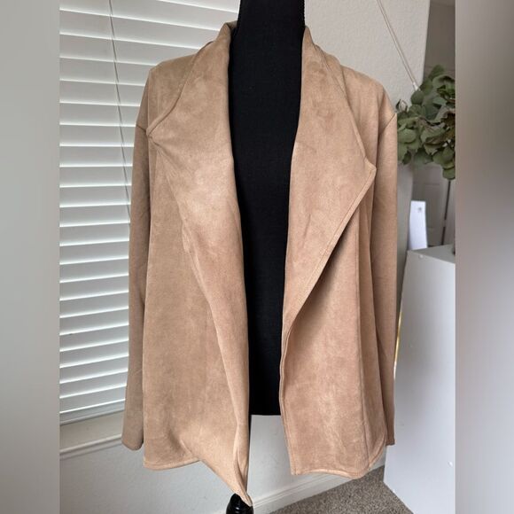Plus Size 3X Open Front Waterfall Jacket Tan Faux Suede Draped Western Cowgirl - Picture 1 of 7